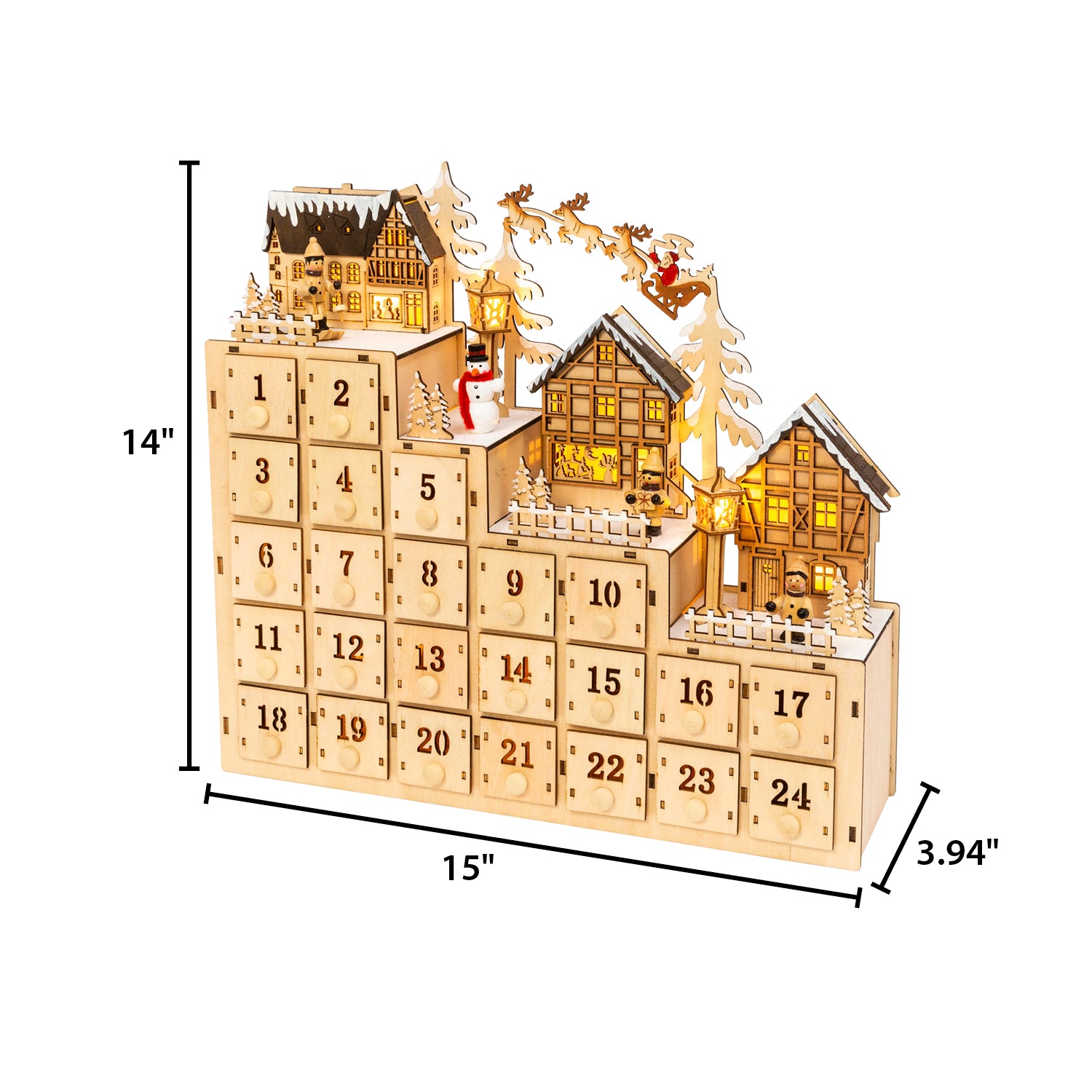 14.9-in L Battery- Operated Lighted Wood Village Scene Advent Calendar